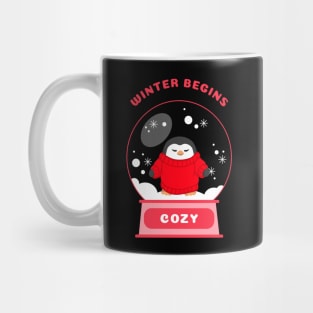 Winter Begins Cozy Penguin (Red) Mug